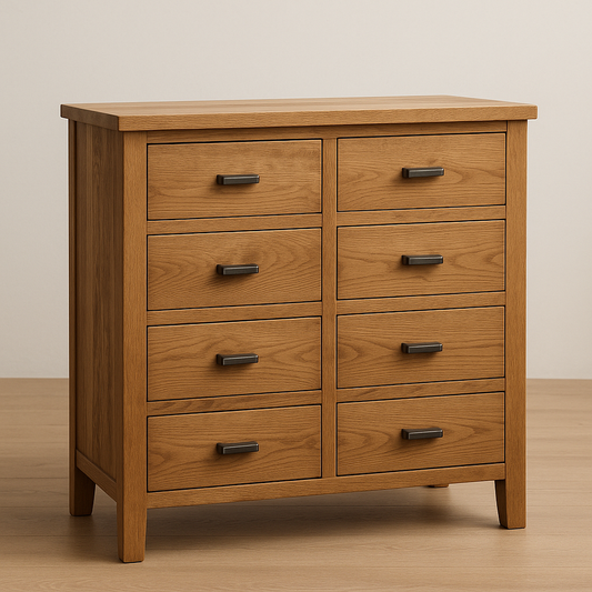 Commode 8 tiroirs en chêne massif brun