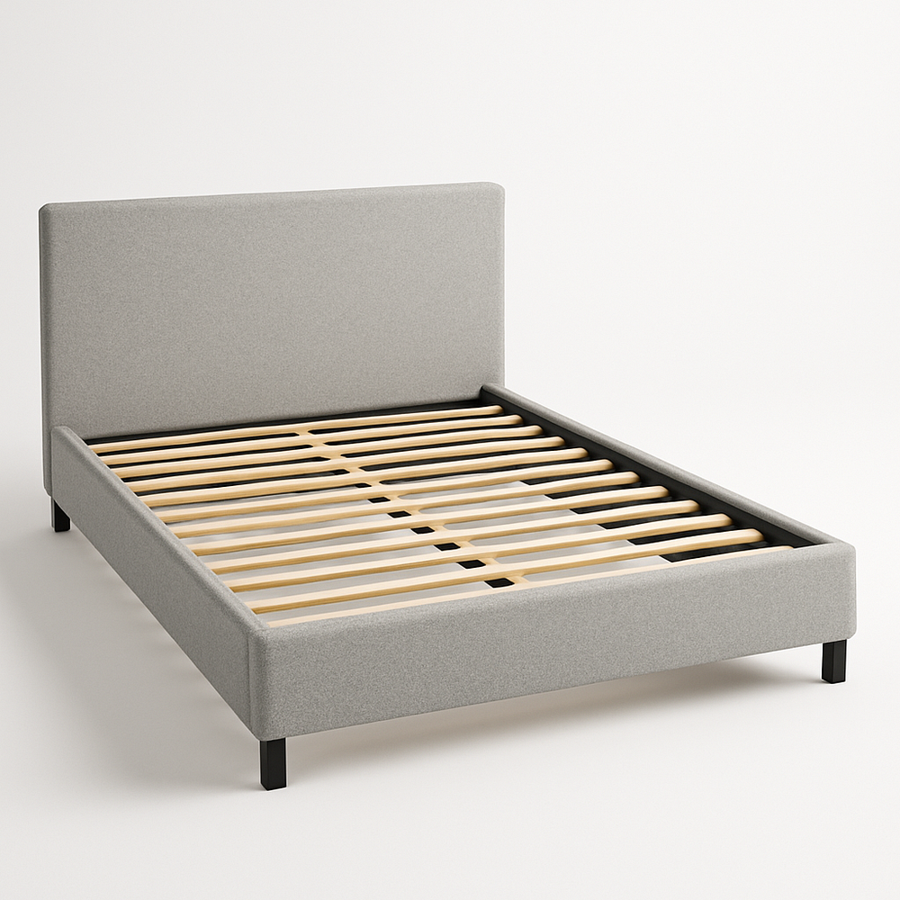 Lit double cadre tapissier tissu bois 160x200 cm structure moderne gris