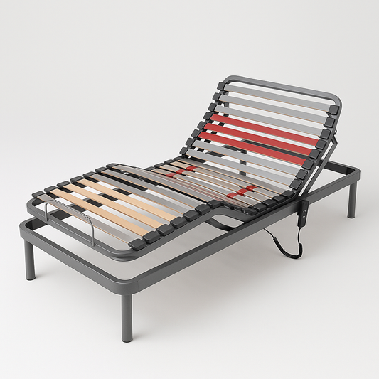 Structure de Lit réglable en Métal 90x200 cm – Noir / Rouge / Beige