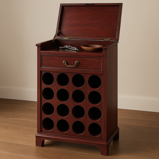 Meuble Cave à Vin Bois 16 Bouteilles Rouge Classique Rectangulaire