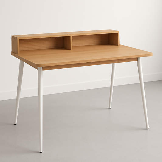 Bureau en bois avec étagère intégrée 120x60x75 cm Rectangulaire Chêne/Blanc