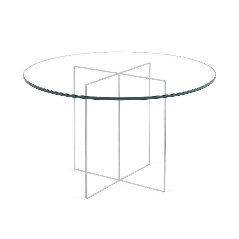 Table Ronde Verre Transparent Plateau en Verre Trempé Base en Croisillon Diamètre 120 cm