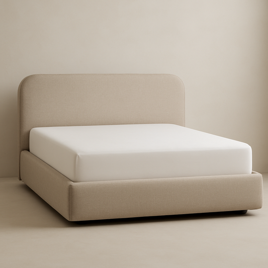 Lit double rembourré 160x200 cm Beige Tissu Lin Structure en bois