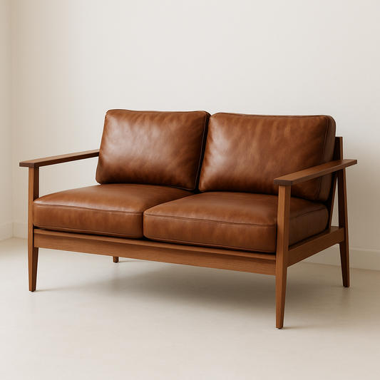 Canapé 2 places 140 cm Cuir Marron Cadre en Bois Moderne
