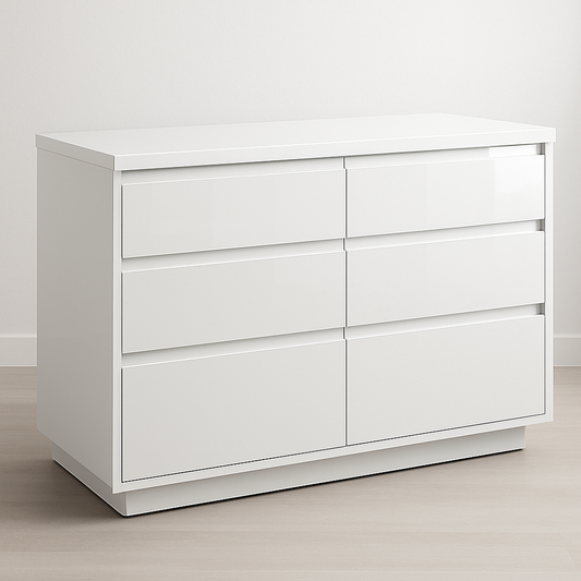 Commode à 6 tiroirs 130x80x45 cm Blanc Brillant MDF Rectangulaire