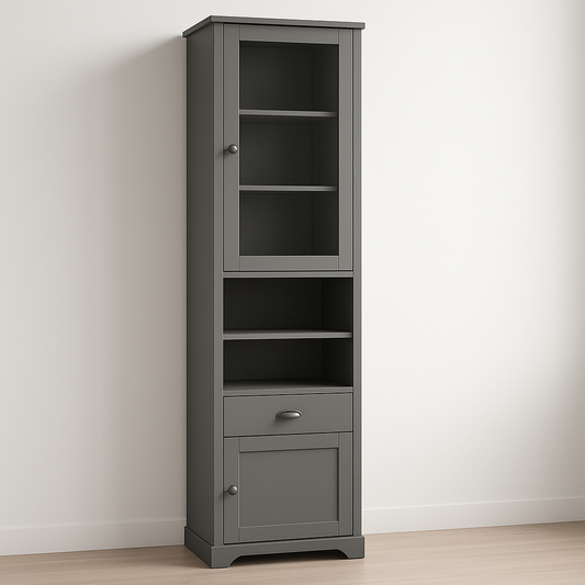 Armoire haute vitrée avec tiroir en bois MDF Gris 60x40x190cm
