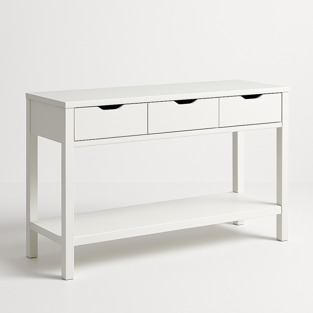 Console blanc bois 3 tiroirs rectangulaire