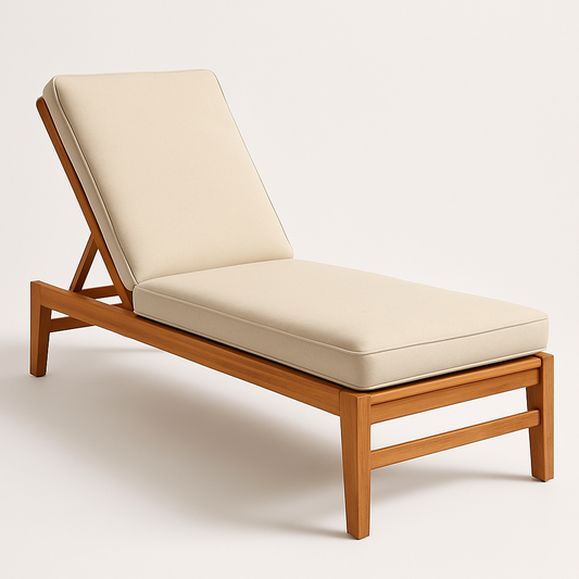 Chaise longue en bois avec coussin beige 200x65 cm