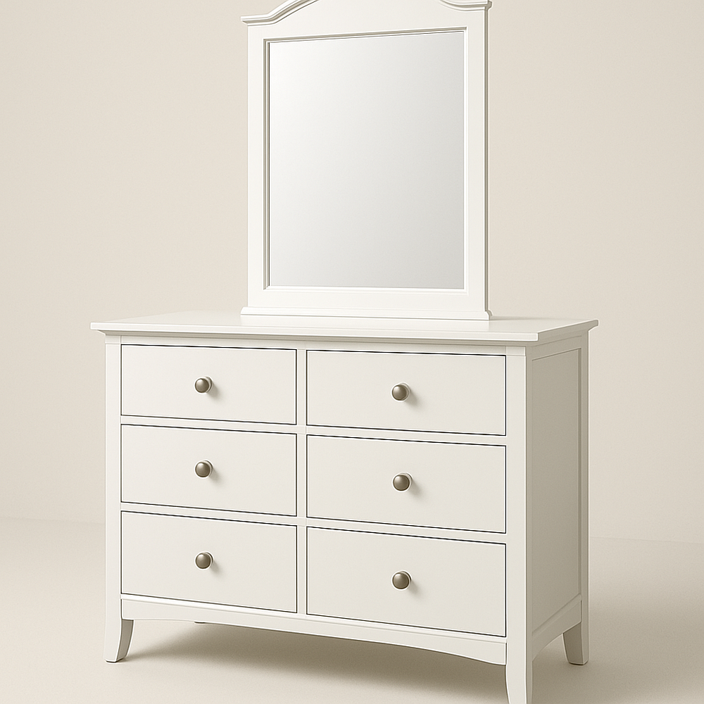 Coiffeuse avec miroir six tiroirs Blanc Bois