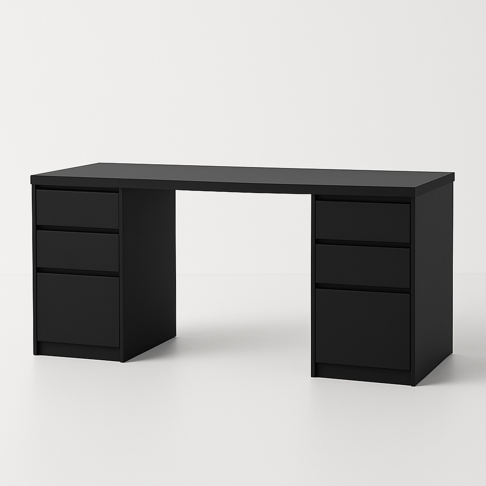 Bureau Rectangulaire avec Tiroirs Noir Bois Stratifié