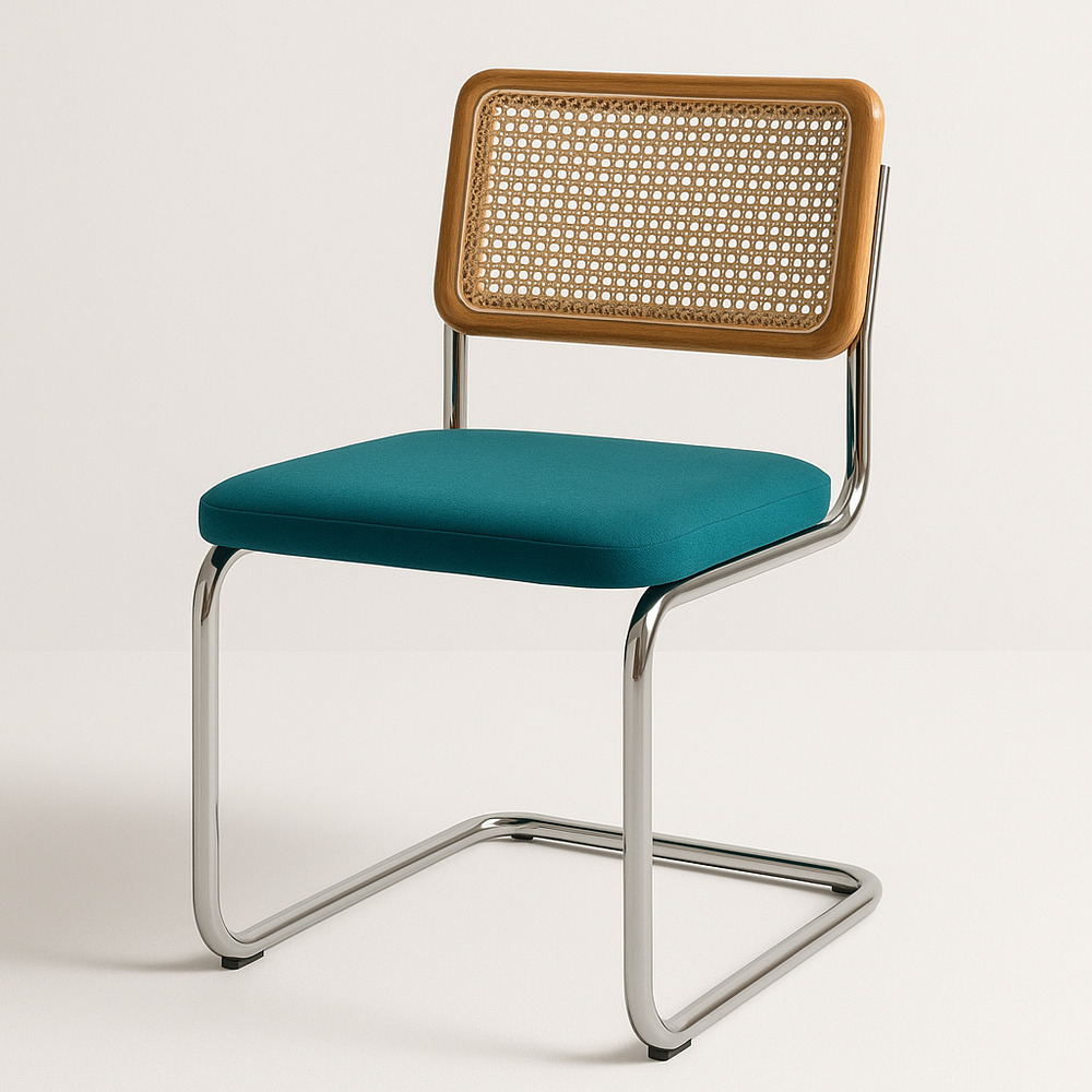 Chaise de Salle à Manger en Métal et Rotin Beige/Vert