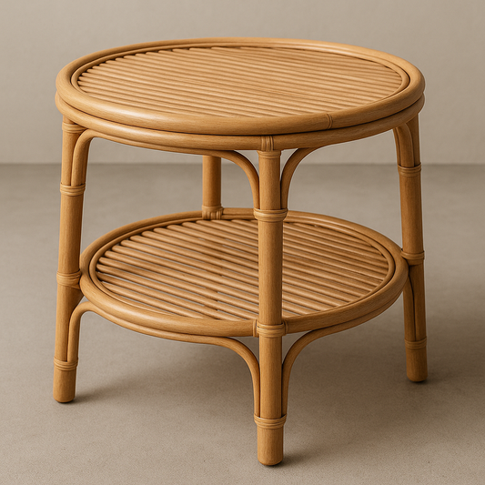 Table d'appoint ronde en rotin à deux niveaux diamètre 45 cm