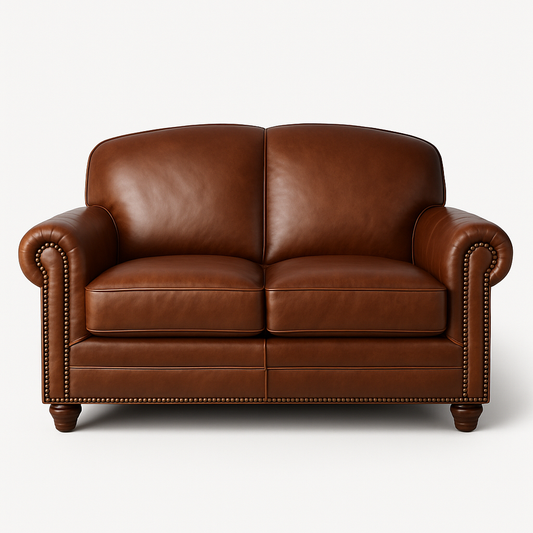 Canapé deux places cuir marron classique