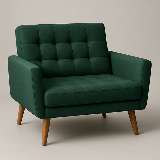 Fauteuil en tissu vert foncé moderne pieds en bois