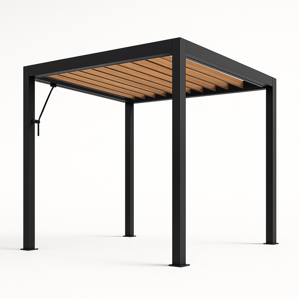 Pavillon Aluminium Bois Rectangulaire 3x3m Noir/Marron Clair