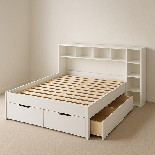 Lit avec rangement et tête de lit étagère 160x200 cm Blanc