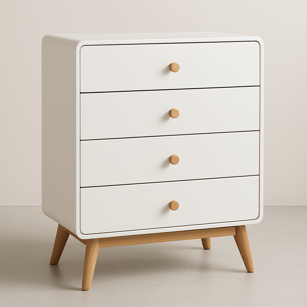 Commode quatre tiroirs blanc bois clair moderne