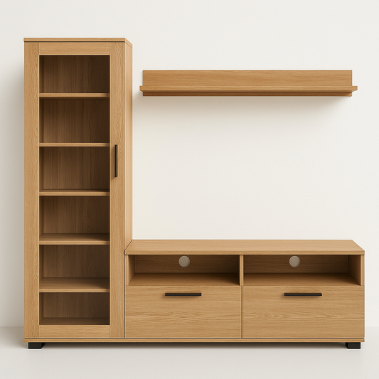 Meuble de télévision avec étagère en bois chêne clair