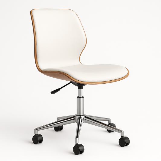 Chaise de bureau pivotante rembourrée cuir synthétique bois métal blanc