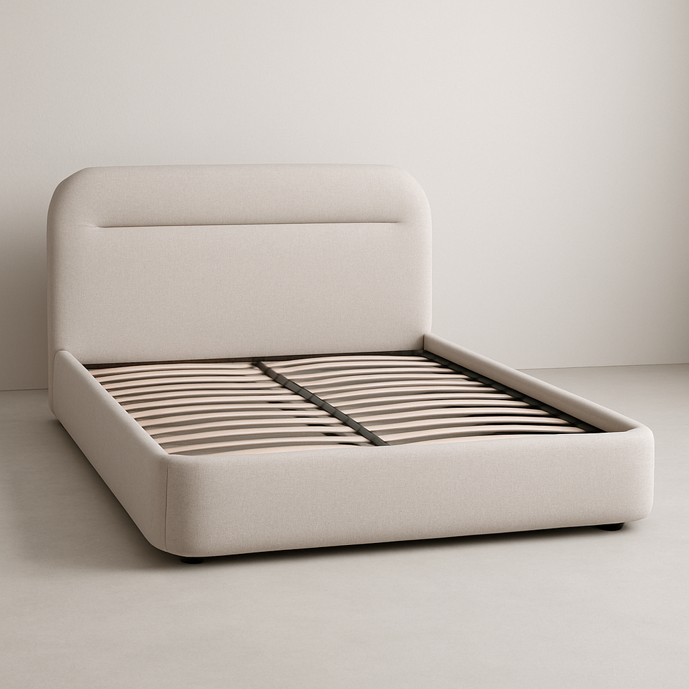 Lit double 160x200 cm Beige Tissu Bois