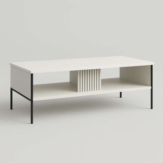 Table basse rectangulaire moderne en bois MDF et métal blanc/noir