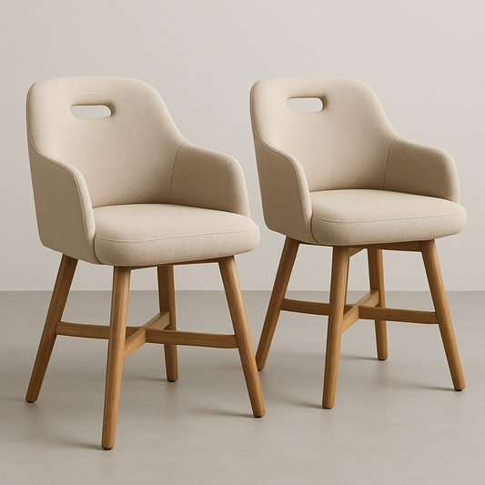 Lot de 2 chaises design tissu bois beige 60x60x85cm