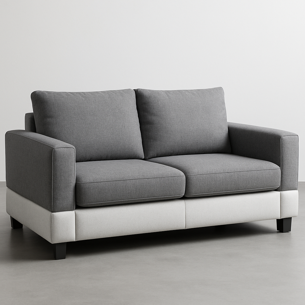 Canapé 2 places tissu gris clair/gris foncé rectangulaire matelassé bois 140x80x85cm