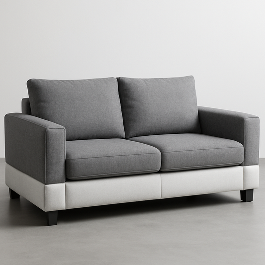 Canapé 2 places tissu gris clair/gris foncé rectangulaire matelassé bois 140x80x85cm