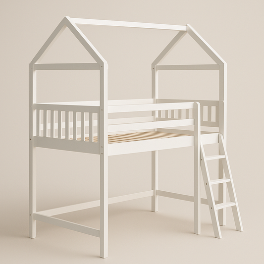 Lit mezzanine pour enfant bois blanc structure en maison 200x90 cm