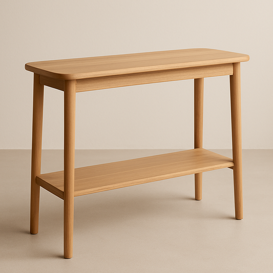 Table d'appoint rectangulaire en bois chêne naturel avec étagère intégrée