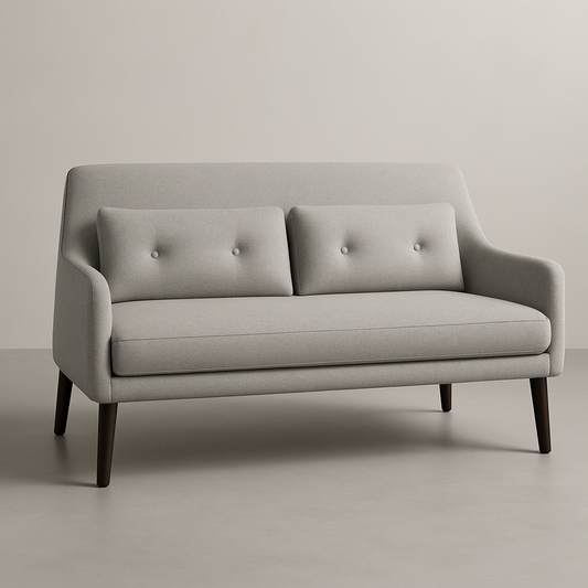 Canapé 2 Places Tissu Gris Clair Pieds Bois