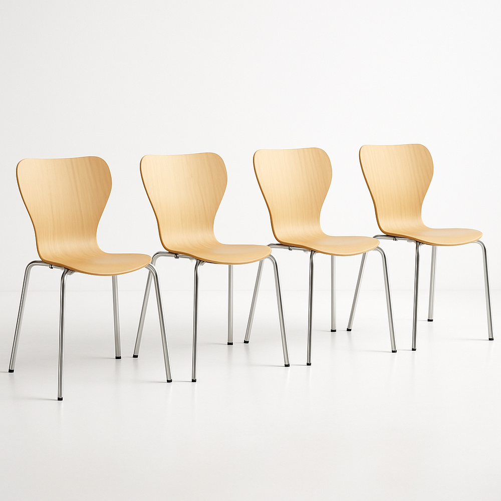 Chaise en Bois de Hêtre Métal 4 Pièces Naturelle