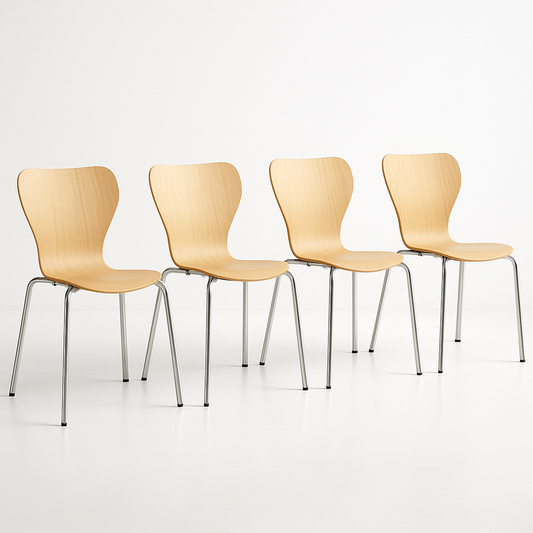 Chaise en Bois de Hêtre Métal 4 Pièces Naturelle