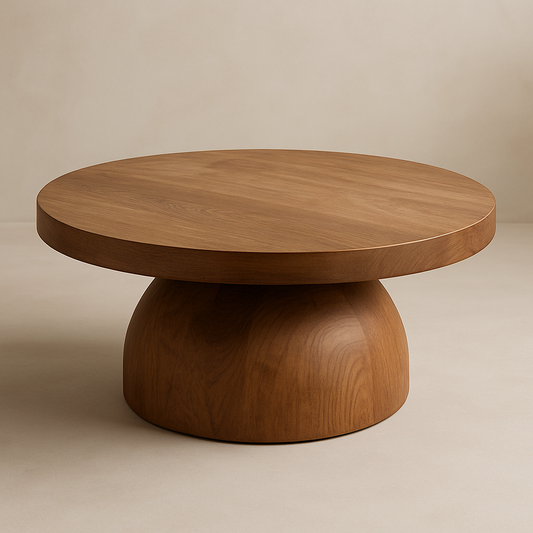 Table basse ronde bois noyer finition lisse moderne 90x40cm