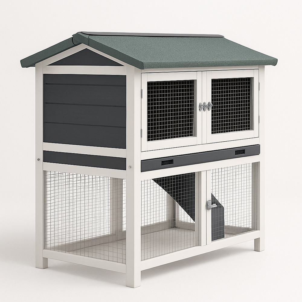 Clapier en Bois avec Toit Vert Rectangulaire Résistant 100x50x100 cm