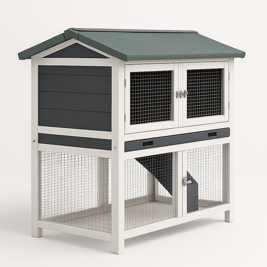 Clapier en Bois avec Toit Vert Rectangulaire Résistant 100x50x100 cm