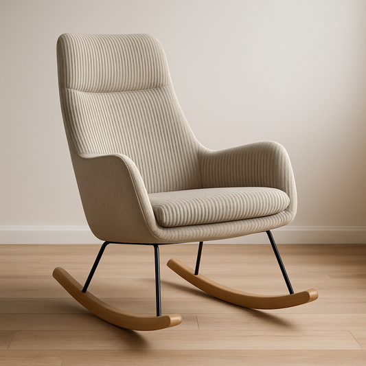 Fauteuil à Bascule Tissu Côte Beige Métal Bois