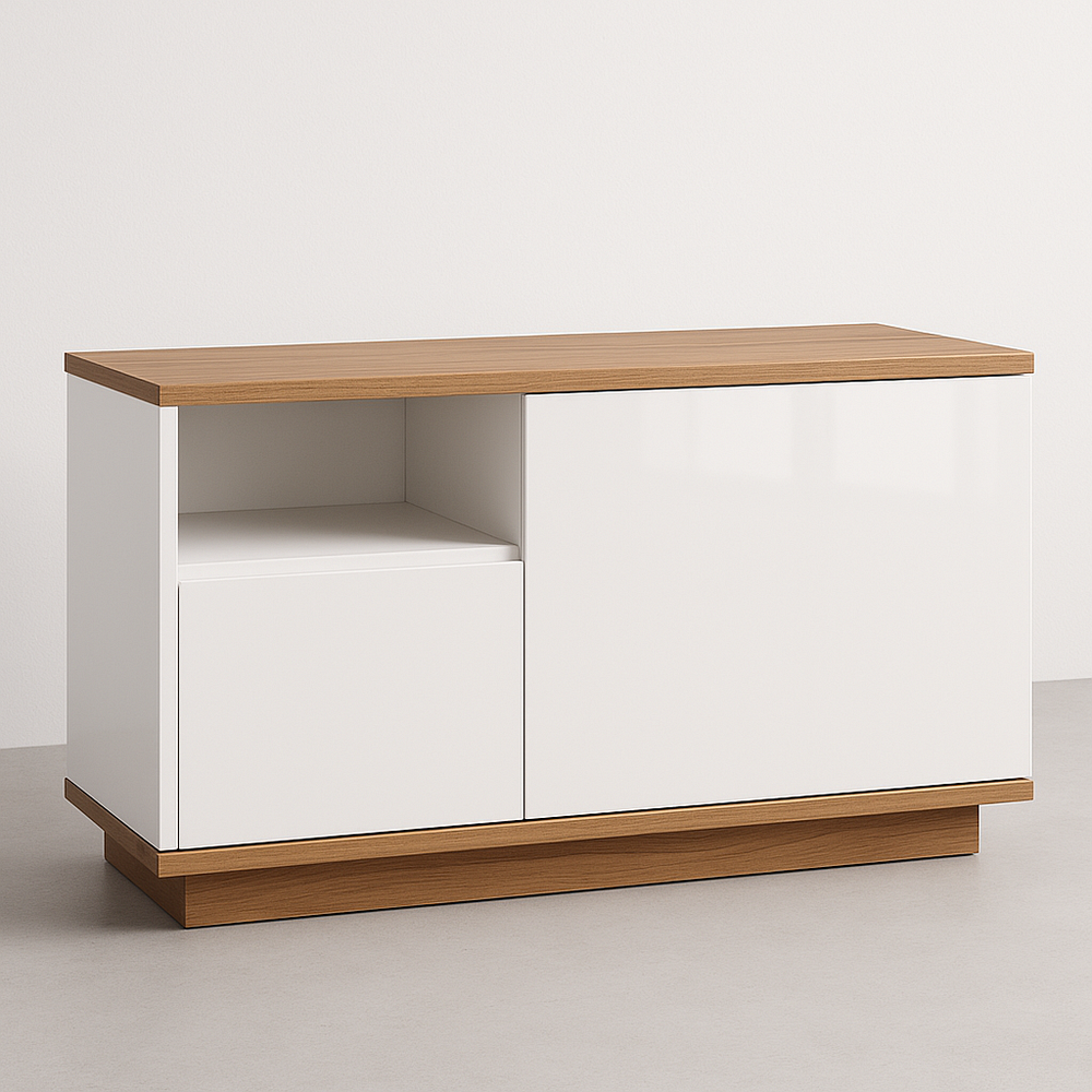 Meuble TV Bois/Blanc Rectangulaire avec Rangement 120x40x50cm