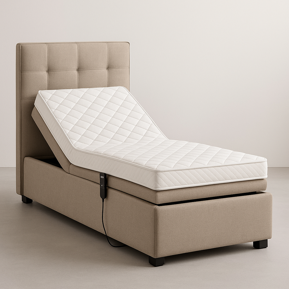 Lit réglable électrique en tissu beige avec matelas en mousse 90x200 cm Carré