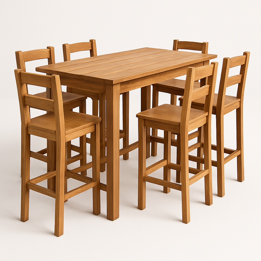 Ensemble table et chaises hautes en bois massif 7 pièces
