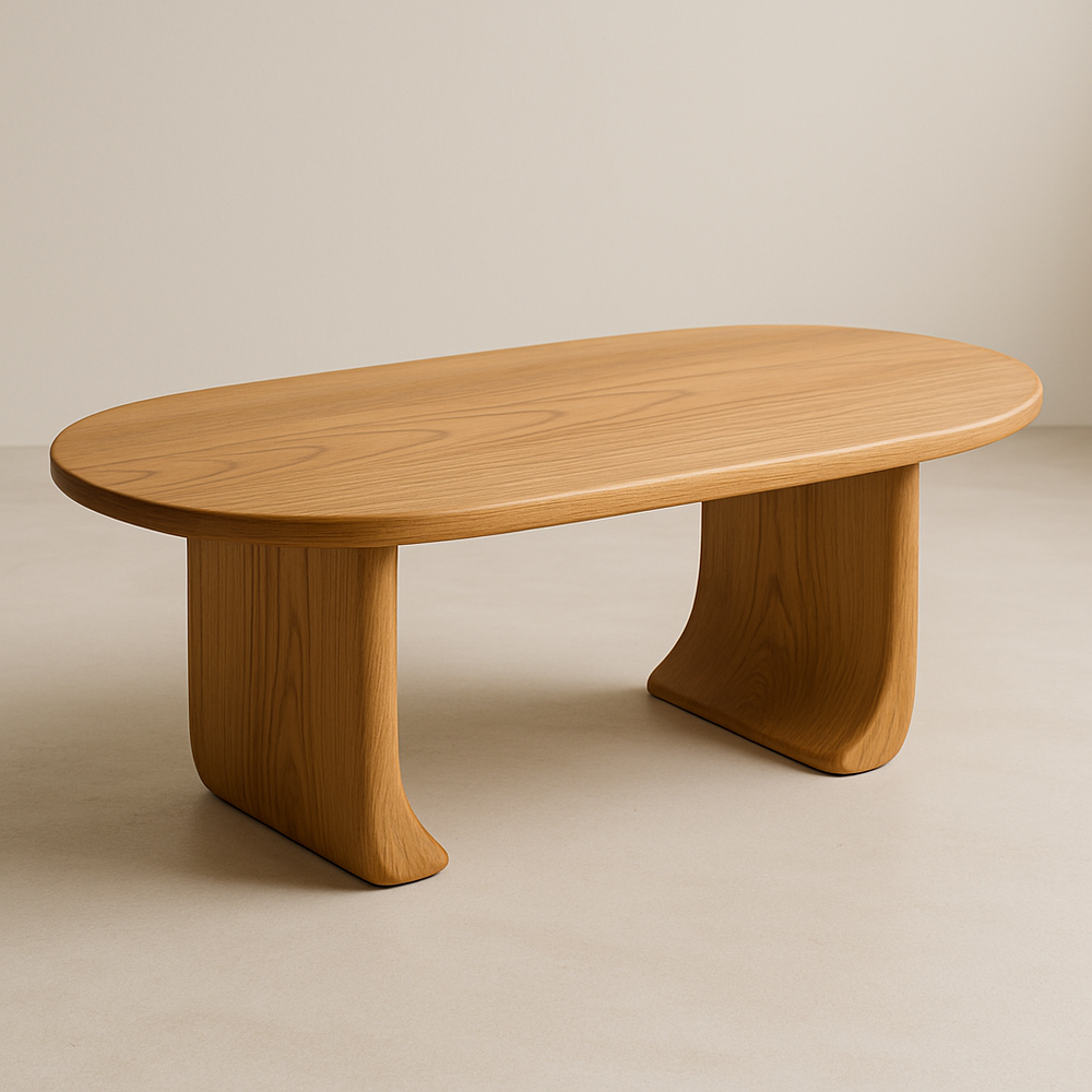 Table basse en bois ovale teinte chêne clair