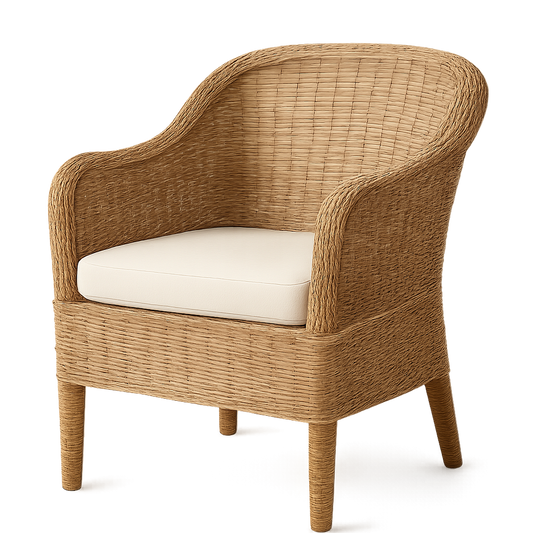 Fauteuil en Rotin Naturel avec Coussin Confortable
