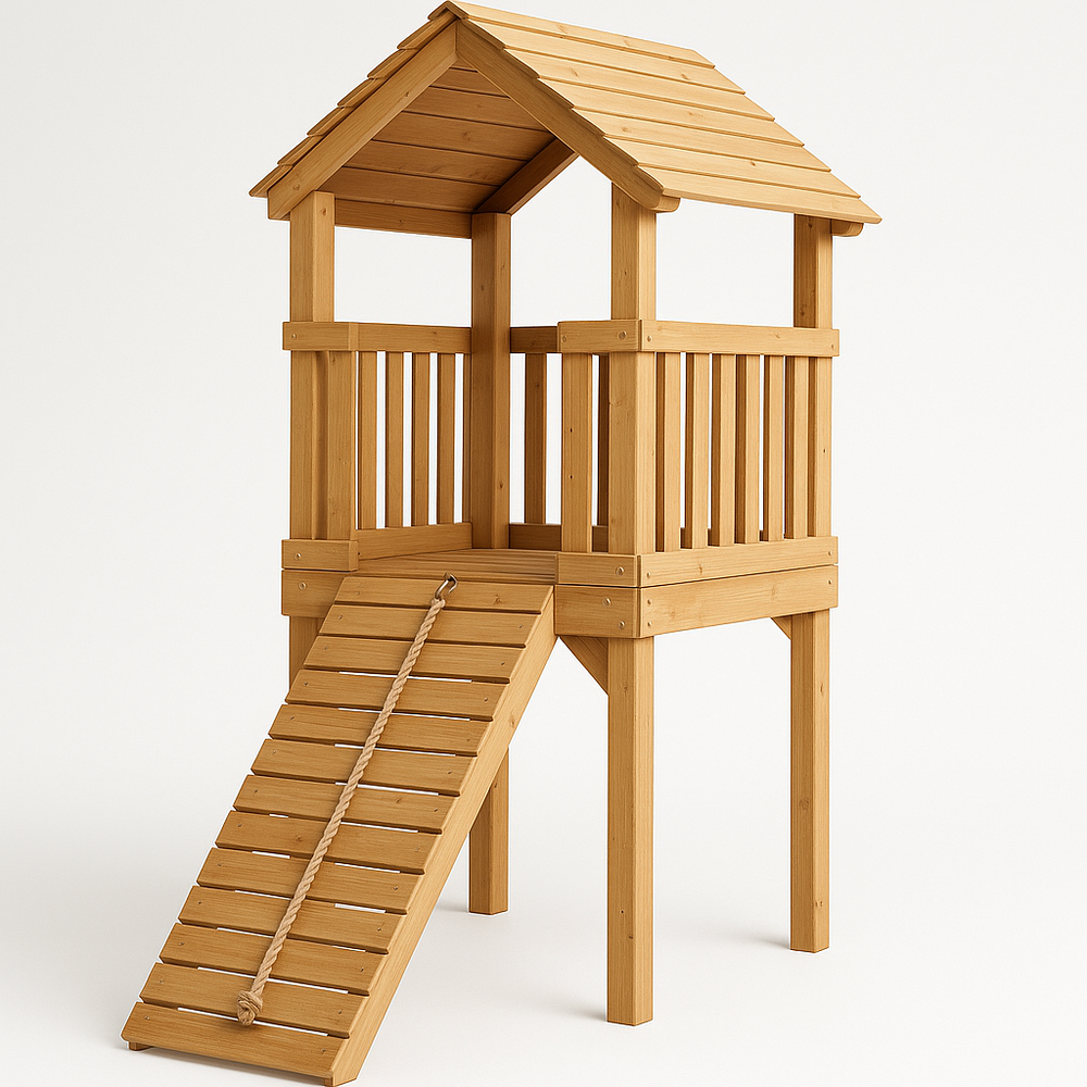 Tour de jeux pour enfants en bois avec toboggan corde naturel rectangulaire épais bois 200x120x150 cm