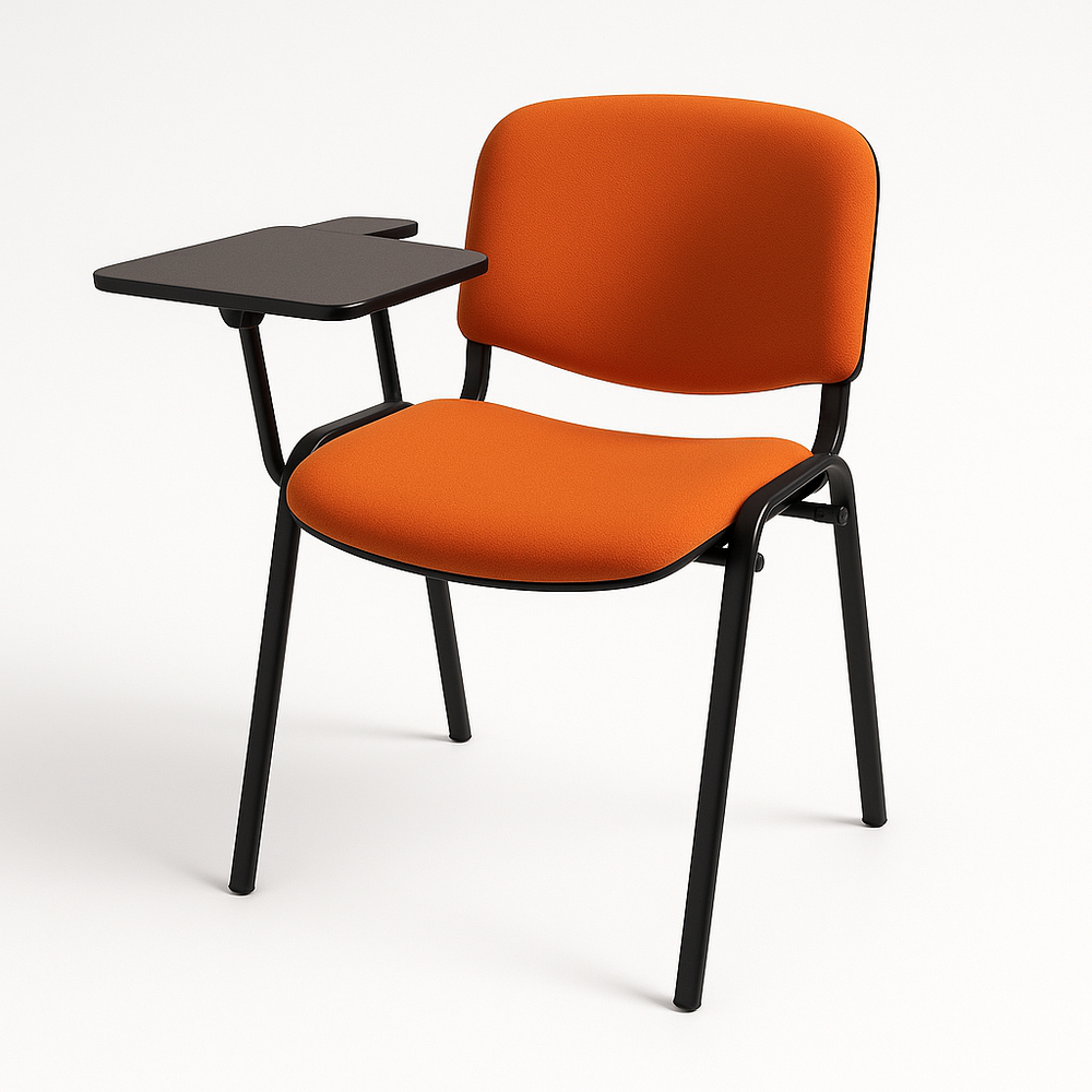 Chaise siège tissu avec tablette accoudoir métal noir/orange