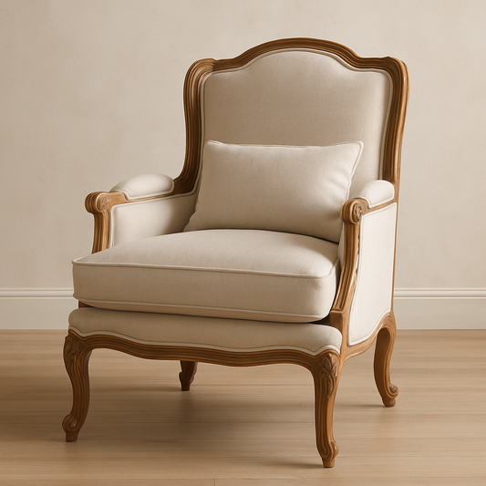 Fauteuil classique tissu chêne 90x80x105 cm beige