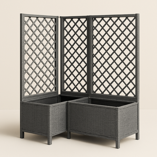 Bac à Plantes avec Treillis en Résine Tressée Noir 2 Pièces