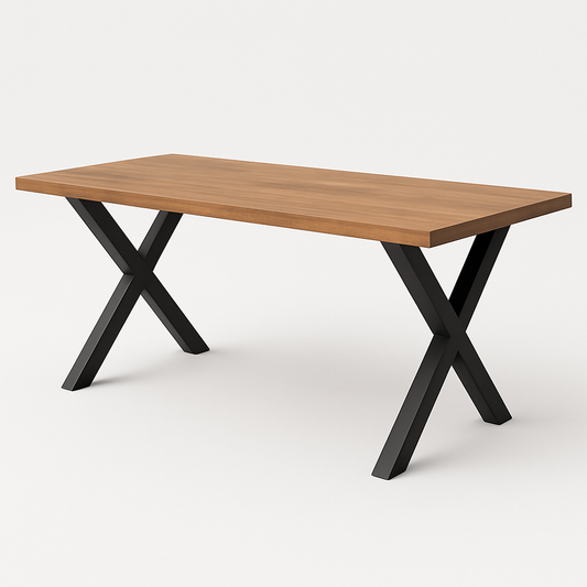 Table rectangulaire bois métal pieds croisés 150x75cm