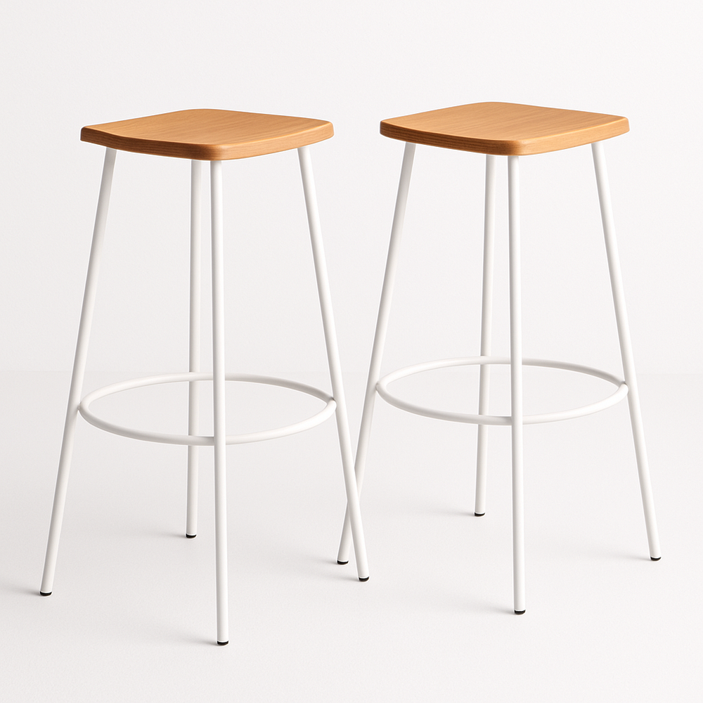 Tabouret de bar en bois et métal blanc ensemble de 2 pièces