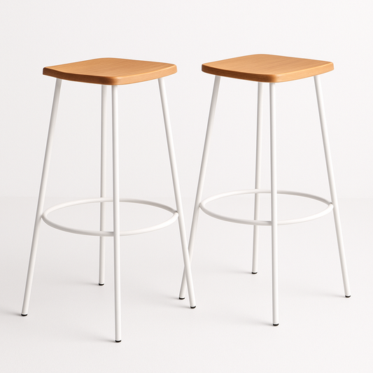 Tabouret de bar en bois et métal blanc ensemble de 2 pièces