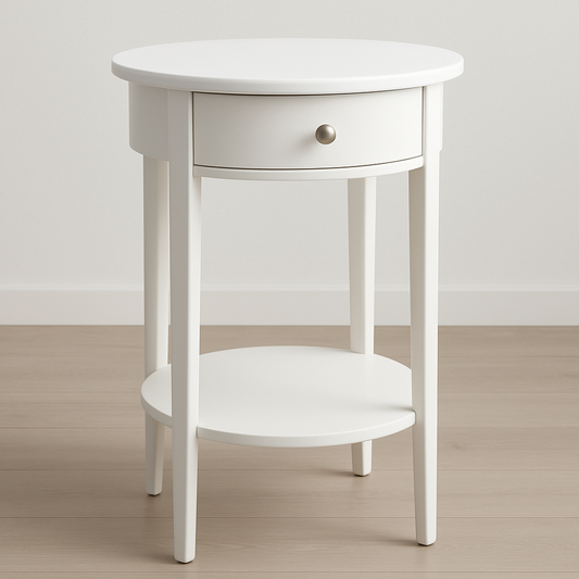 Table d'appoint ronde avec tiroir bois blanc diamètre 40 cm